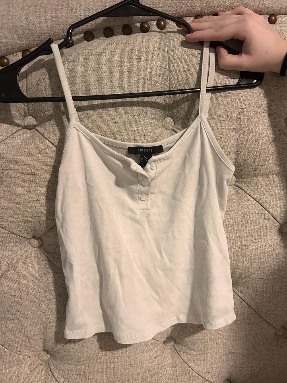 Forever 21 Cream Ribbed Henley Crop Cami